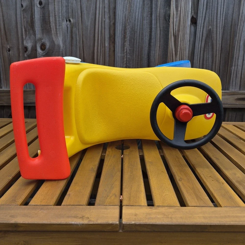 Vintage  Little Tikes yellow race car Ride On Push Toy Roadster Made In USA